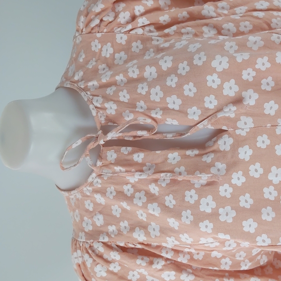 The Self Styler Dress Size 14 Pink White Floral Puff Sleeves Ruffle Tie-up Neck - Picture 6 of 15